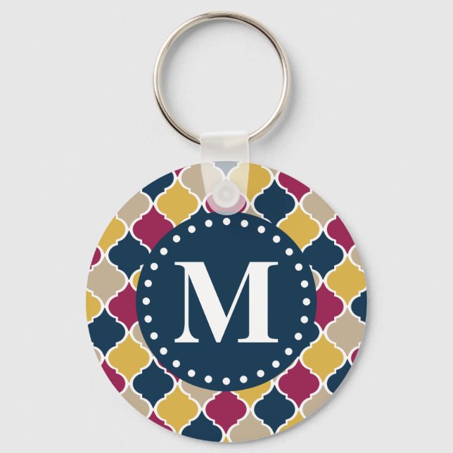 Fuchsia Navy Moroccan Lattice Monogram Key Ring (Front)