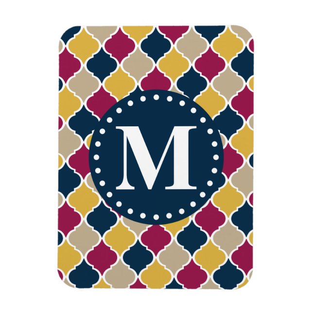 Fuchsia Navy Moroccan Lattice Monogram Magnet (Vertical)