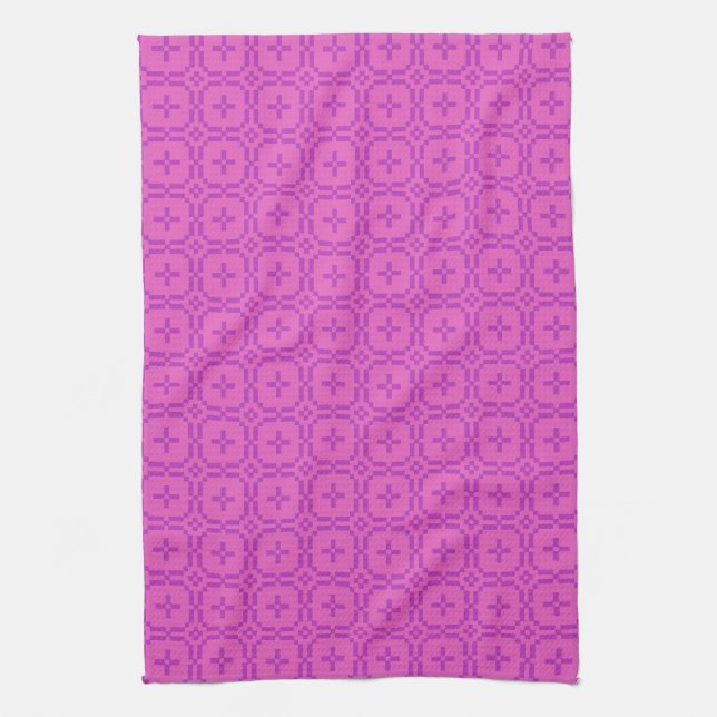 Fuchsia on Pink Faux Welsh Tapestry Pattern Tea Towel (Vertical)