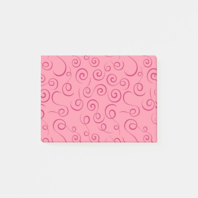 Fuchsia on Pink Retro Curly Swirl Spiral Post-it Notes (Front)