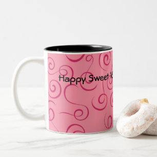 Fuchsia on Pink Retro Curly Swirl Spiral Two-Tone Coffee Mug