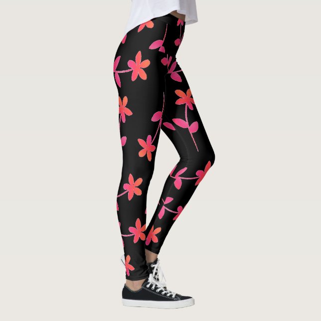 Fuchsia Orange Black Floral 4Cindy Leggings (Right)