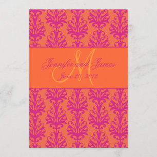 Fuchsia Orange Damask Save the Date Monogram