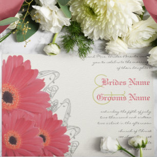 Fuchsia & Orange Gerber Daisy Wedding Invitation