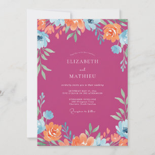 Fuchsia Orange Wildflower Wedding Invitation