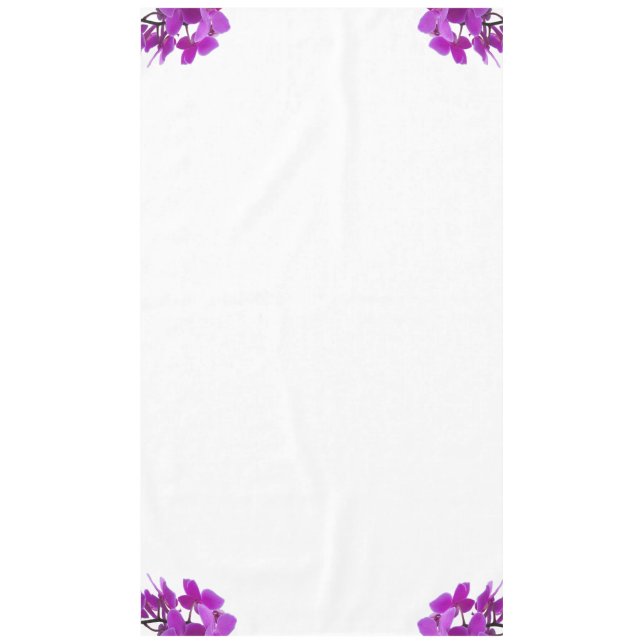 Fuchsia orchids decorate corners of a tablecloth (Front)