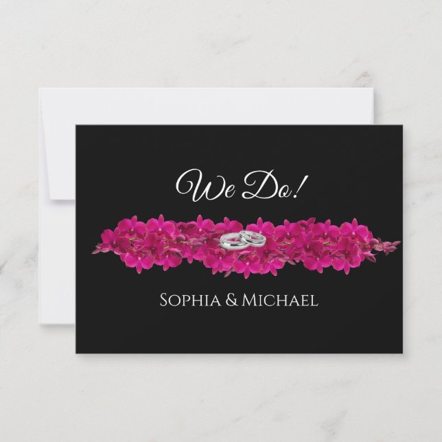 Fuchsia Orchids on Black-We Do-Wedding Rings- RSVP Card (Front)