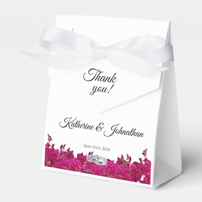 Fuchsia Orchids on White-Wedding Thank you- Favour Box (Front Side)