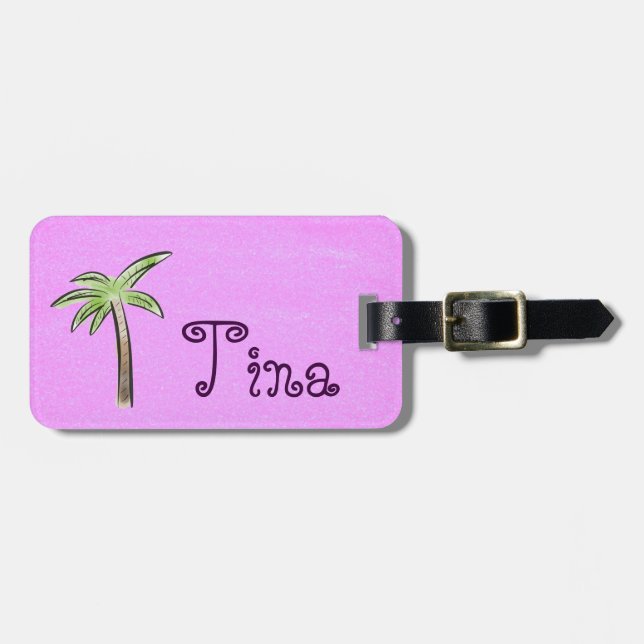 Fuchsia Palm Tree Luggage Tag (Front Horizontal)