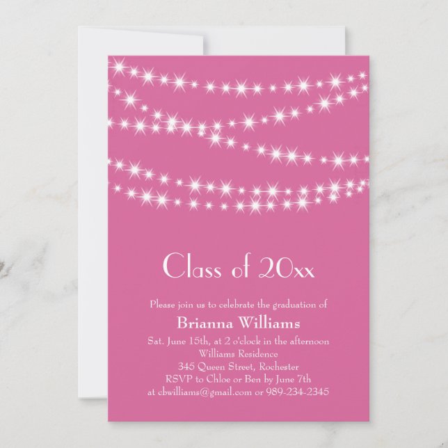 Fuchsia Party Lights Graduation Invite (Front)