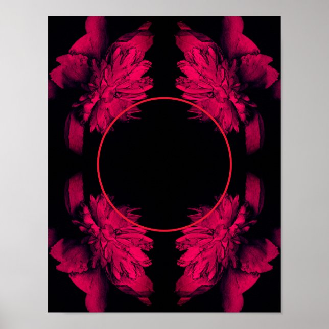 Fuchsia Peony Floral Frame Create Your Own Photo Poster (Front)