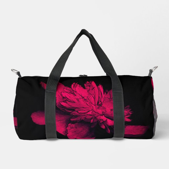 Fuchsia Peony Flower Floral Art Personalised Duffle Bag (Front)