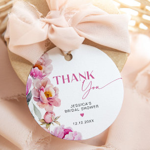 Fuchsia peony petals and prosecco thank you favour tags