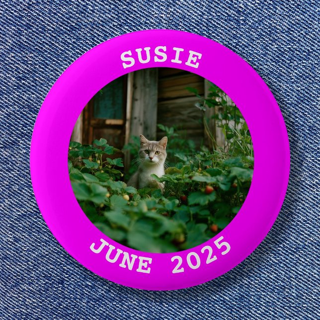 Fuchsia Personalised Round Photo Frame 6 Cm Round Badge (Fuchsia Personalized Round Photo Frame Pinback Button)