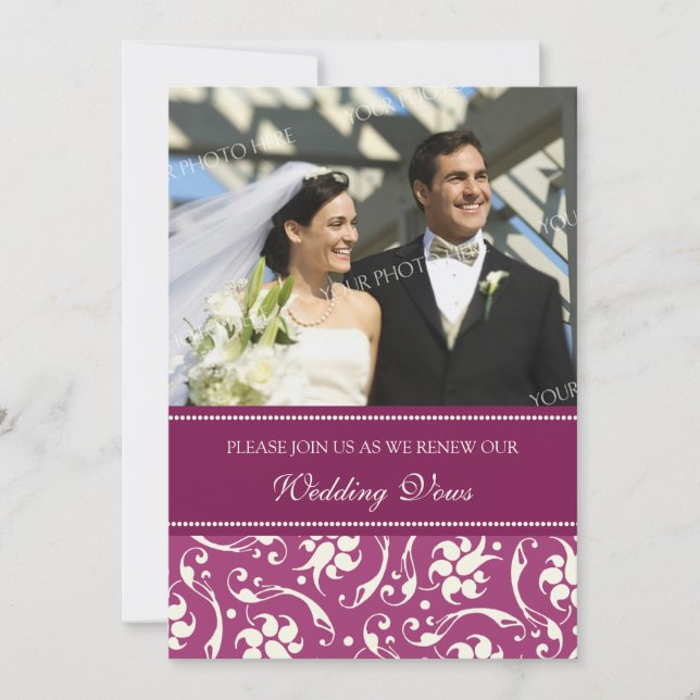 Fuchsia Photo Wedding Vow Renewal Invitations (Front)