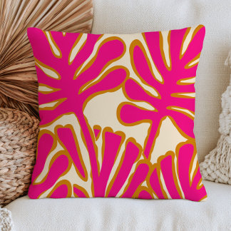 Fuchsia Pink Abstract Leaves Modern Botanical Cushion