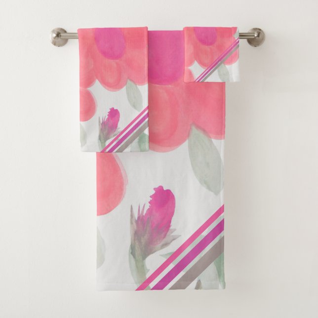 Fuchsia Pink And Green  Bath Towel Set (Insitu)