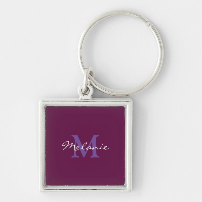 Fuchsia Pink and Lavender Personalised Monogram Key Ring (Front)