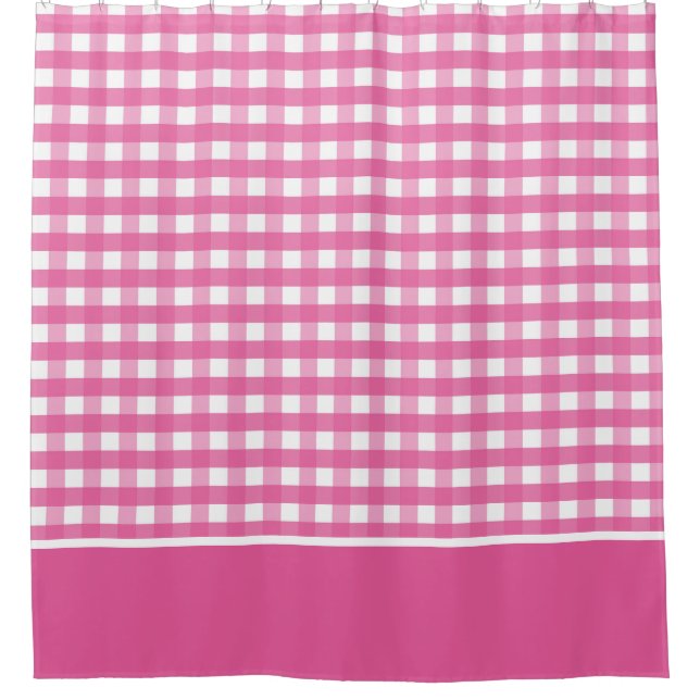 Fuchsia Pink and White Gingham Check Shower Curtain (Front)