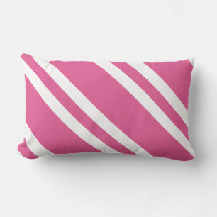Fuchsia Pink and White Striped Diagonal Pattern Lumbar Cushion
