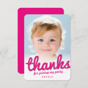 Fuchsia Pink Big Sketch Thanks Kid Birthday Photo Thank You Card