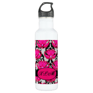 Fuchsia Pink Black Grey Parisian Damask Monogram 710 Ml Water Bottle