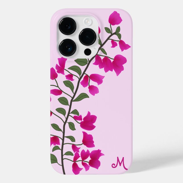 Fuchsia Pink Bougainvillea Monogram Phone Case (Back)