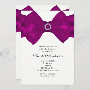 Fuchsia Pink Bow Ribbon & Diamonds Glam Invitation