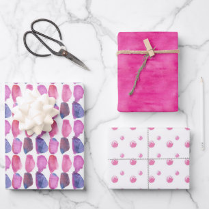 Fuchsia Pink Bubblegum Dots Paintbrush Strokes Wrapping Paper Sheet