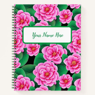 Fuchsia Pink Camellias & Jade Green Leaves Journal