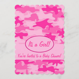 Fuchsia Pink Camo Camouflage Baby Shower Invitation