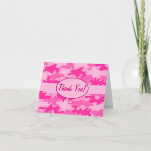 Fuchsia Pink Camo Camouflage Thank You Custom Card