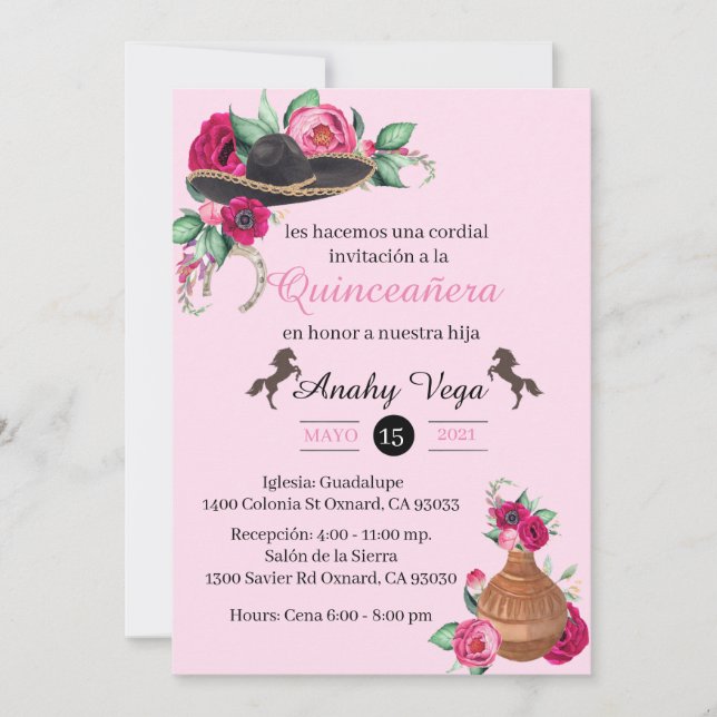 Fuchsia Pink Charra Invitation, Rustic Charro West Save The Date (Front)