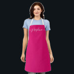 Fuchsia Pink Chic Elegant script Name Apron<br><div class="desc">She'll love a personalised apron as she bakes those goodies,  cooks delicious dishes or work with her plants. A perfect gift to encourage her talents. White script for the name with long-tail embellishments on Fuchsia pink.</div>