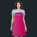 Fuchsia Pink Chic Elegant script Name Apron<br><div class="desc">She'll love a personalised apron as she bakes those goodies,  cooks delicious dishes or work with her plants. A perfect gift to encourage her talents. White script for the name with long-tail embellishments on Fuchsia pink.</div>