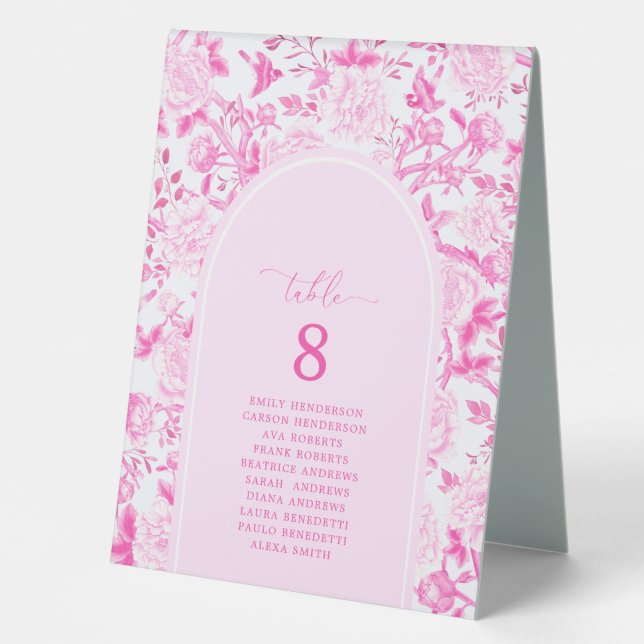 Fuchsia Pink Chinoiserie Menu & Seating Number (Front)