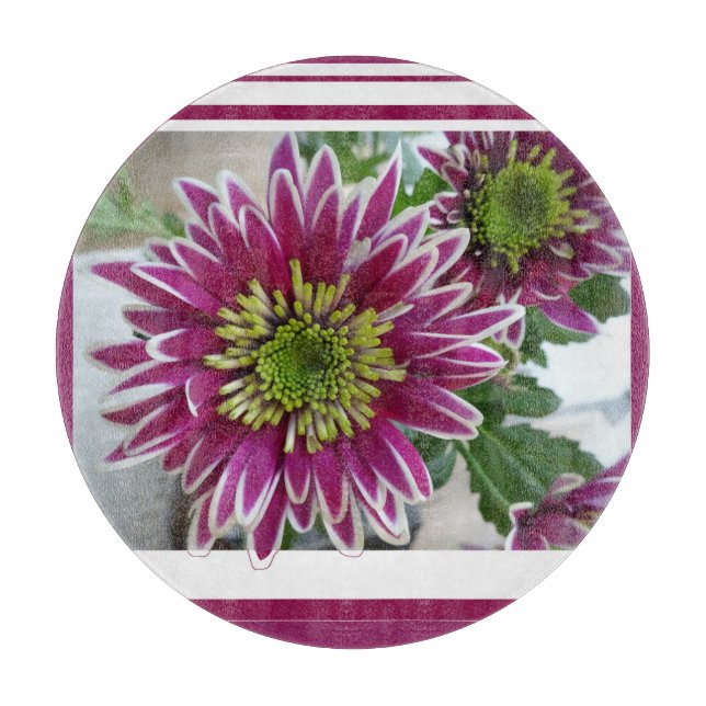 Fuchsia Pink Chrysanthemums Collage Cutting Board (Front)