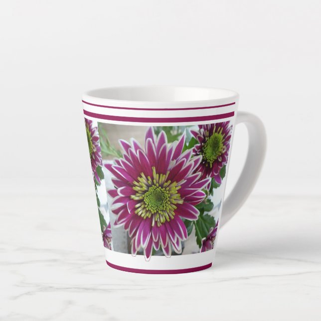 Fuchsia Pink Chrysanthemums Collage Latte Mug (Right Angle)