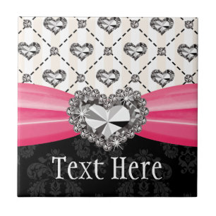 Fuchsia Pink Diamond Heart Ceramic Tile Trivet