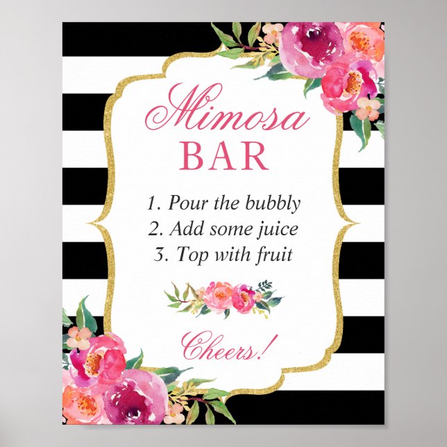 Fuchsia Pink Floral Bridal Shower Mimosa Bar Sign (Front)