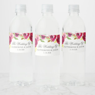 Fuchsia Pink Floral Chic Personalised Wedding Water Bottle Label