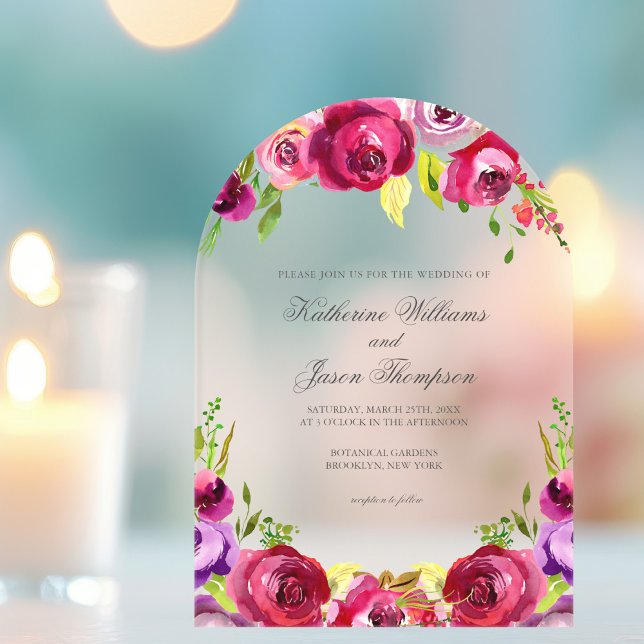 Fuchsia Pink Floral Chic Spring Garden Wedding Acrylic Invitations (Creator Uploaded)