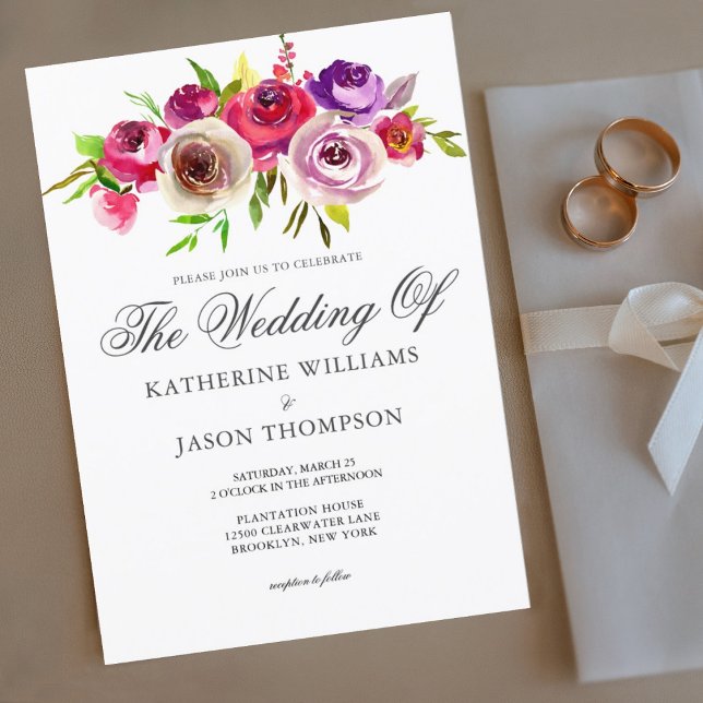 Fuchsia Pink Floral Elegant Spring Garden Wedding Invitation (Creator Uploaded)