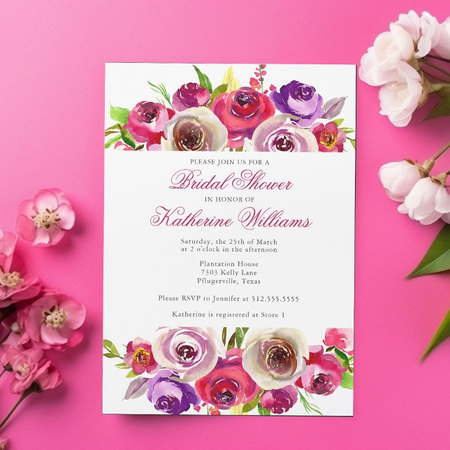 Fuchsia Pink Floral Garden Afternoon Bridal Shower Magnetic Invitation (Creator Uploaded)