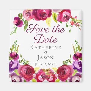 Fuchsia Pink Floral Garden Save the Date Magnet