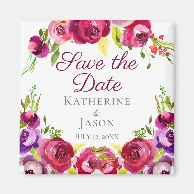 Fuchsia Pink Floral Garden Save the Date Magnet (Front)