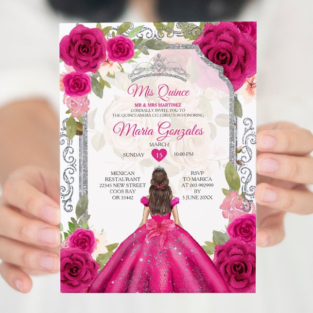 Fuchsia Pink Floral Mis Quince 15 Anos Quinceañera Invitation (Creator Uploaded)