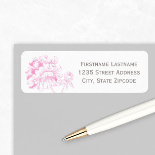 Fuchsia Pink Floral Peony Wedding Return Address Label
