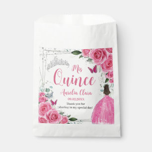Fuchsia Pink Floral Princess Silver Quinceañera 15 Favour Bag