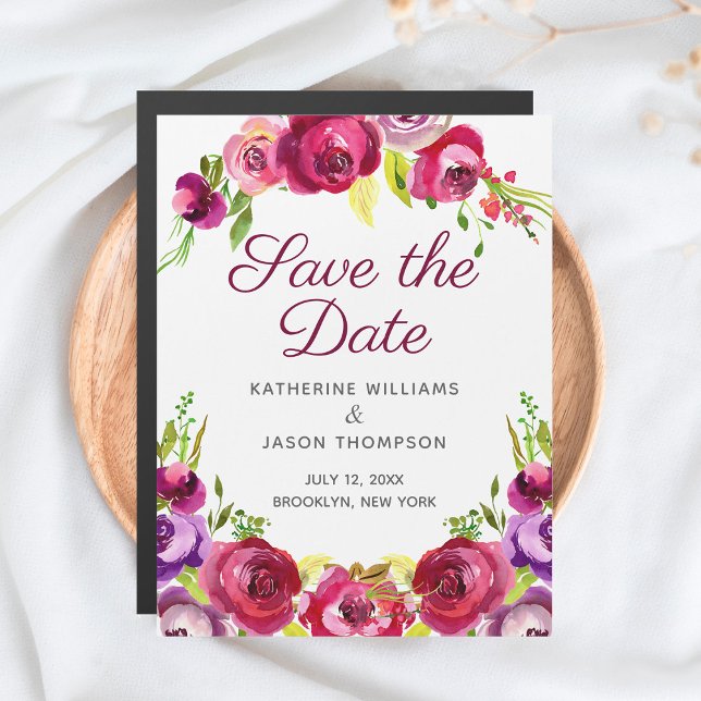 Fuchsia Pink Floral Save the Date Magnetic Card (Creator Uploaded)